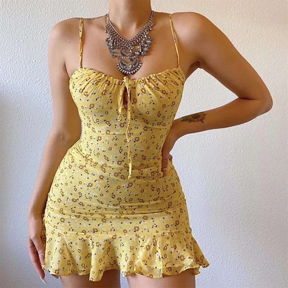 Ditsy Floral Ruffle Hem Knot Front Cami Dress